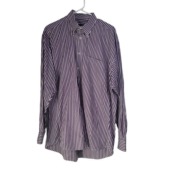 BURBERRY LONDON Men's SZ LG Purple Striped Long Sleeve Button Down Dress Shirt U - Picture 1 of 9